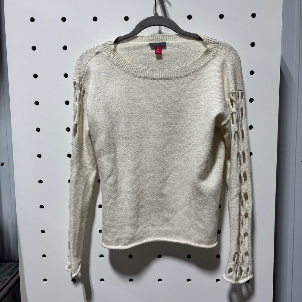 Vince Camuto Cream Knit Sweater with Detailed Sleeves Size XS